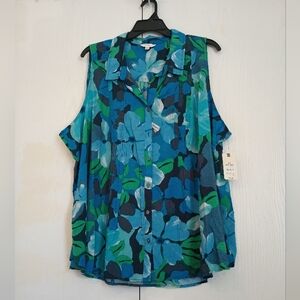 Terra & Sky Women's Plus Size 4X Sleeveless Button Shirt